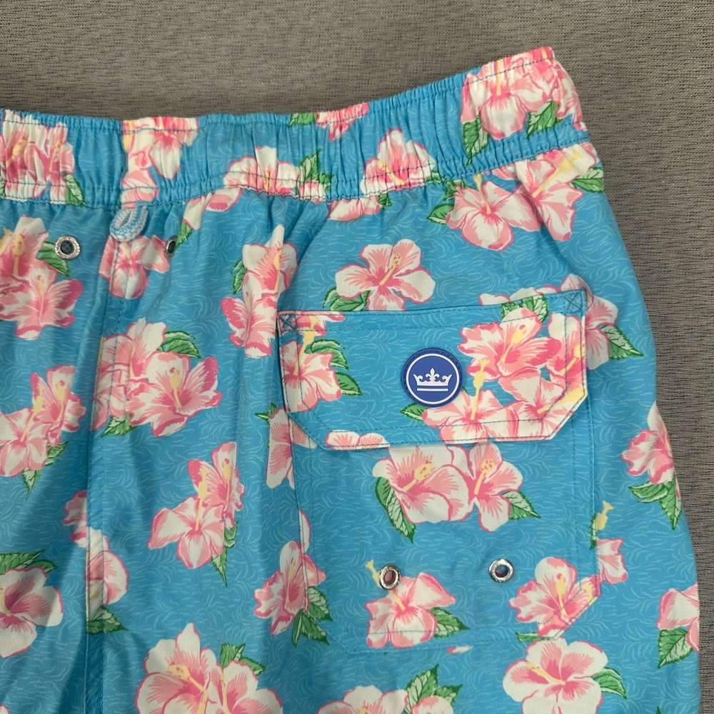 Peter Millar Seaside Swim Trunks Shorts Mens M Blue Pink Hibiscus Floral AOP